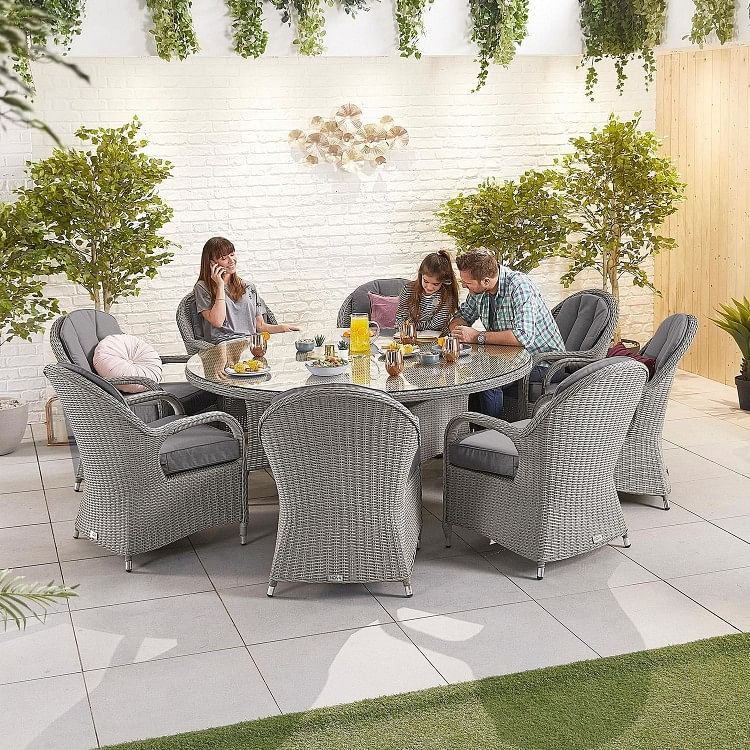 Nova Garden Furniture Leeanna White Wash Rattan 8 Seat Round Dining Set Oak Furniture House