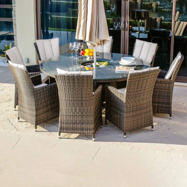 Rattan Garden Furniture La Brown 8 Seat Round Dining Set Ib O F H - Rattan Garden Furniture Round Table Sets
